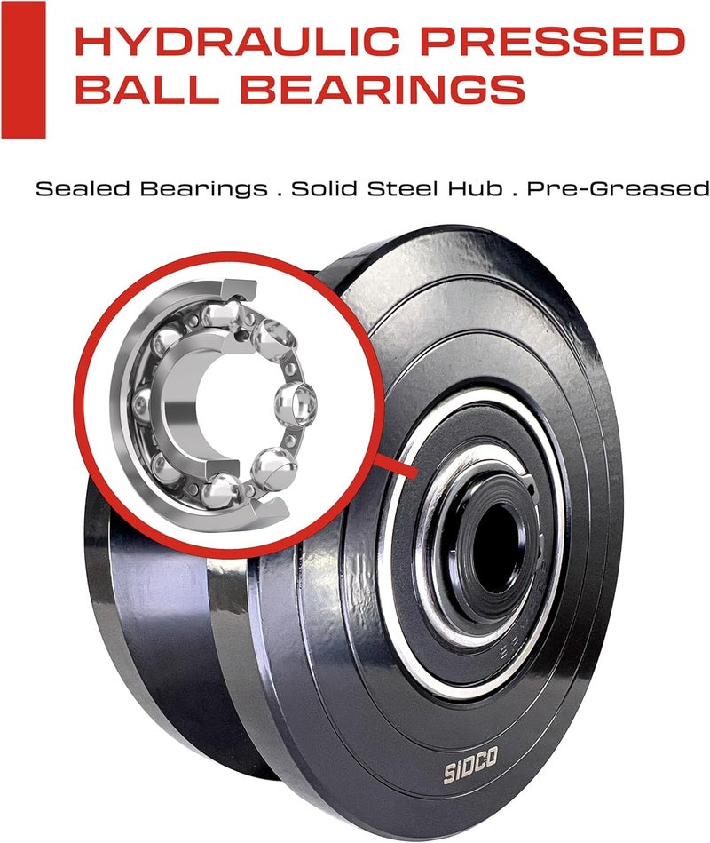 Sidco Supply 4 Inch V-Groove Wheel - Solid Steel - Heavy Duty - Inverted V Shape Wheel for Slide Gates with Bolt V Groove - Image 3